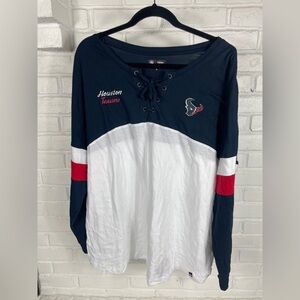 Houston Texans Lace-Up Long Sleeve Tee 1X Navy White Cotton NFL Fan Top